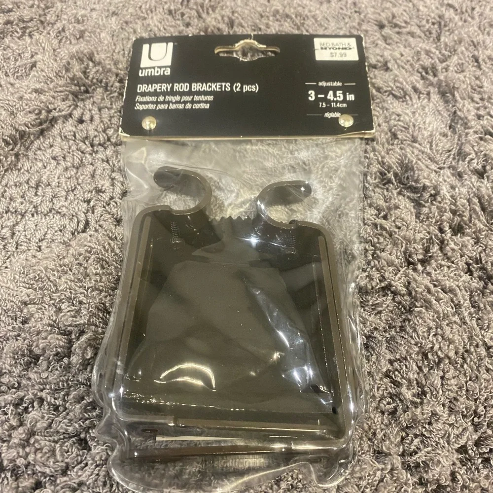 Umbra Espresso Adjustable Drapery Rod Brackets (2 pcs)-Adjustable 3”- 4.5”